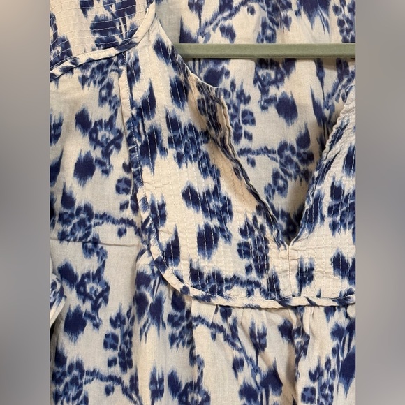 Gap Blue/Cream/Off White Long Sleeve Boho Pullover Blouse Top Size Large - Picture 3 of 15